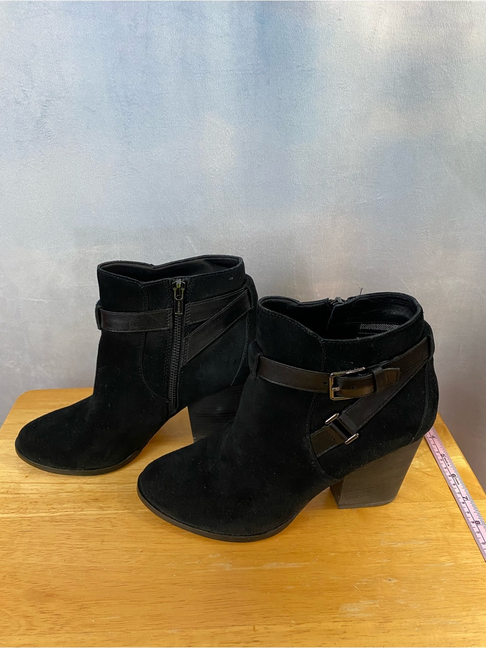 Cole Haan Minna Black Suede Ankle Booties with Buckle Strap Size 9.5 B